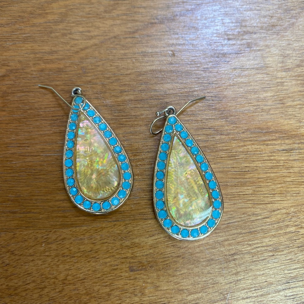 Turquoise Teardrop Opal-Inlay Dangle Earrings
